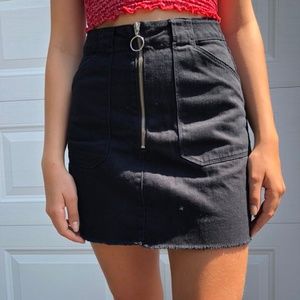 black o-ring denim mini skirt